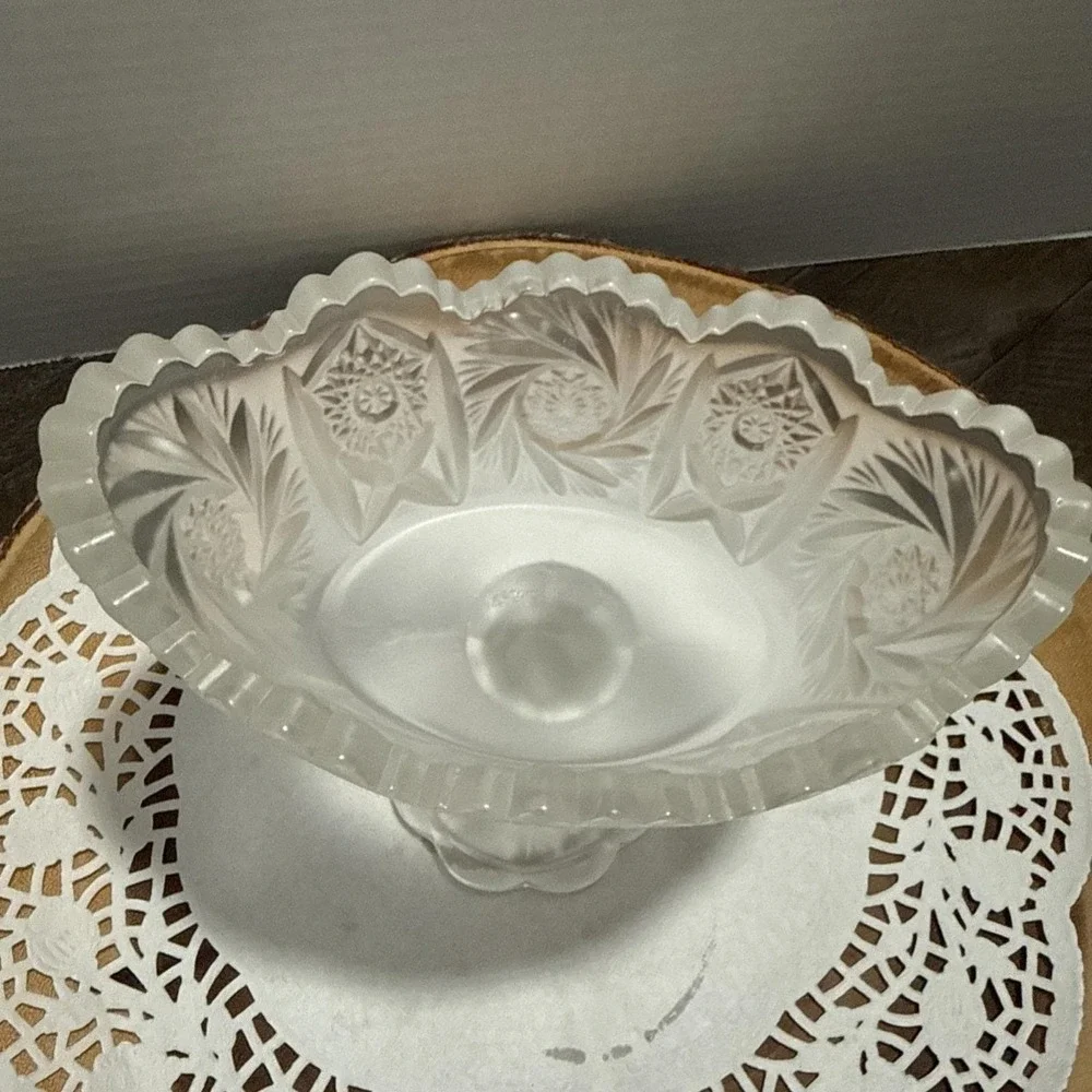 Vintage Fenton Satin Glass Pinwheel Compote Candy Dish Oval Footed Frosted Bowl
